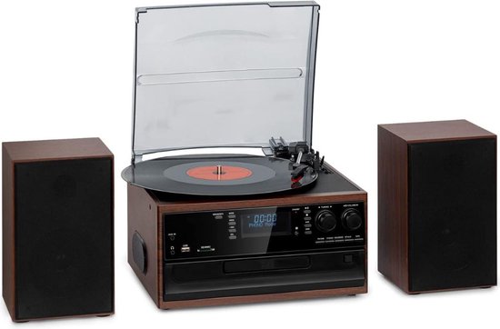 Lauson JTF036 Tocadiscos de Vinilo Vintage con Altavoces Función de Grabación Encoding PC-Link, Reproductor de Vinilo con 3 Velocidades, Color Madera Wengue