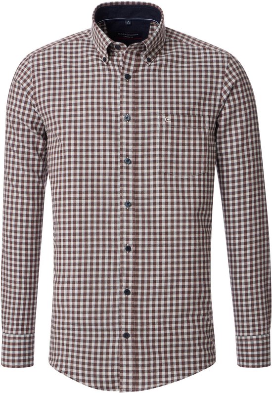CASA MODA Sport casual fit overhemd - twill - bruin geruit - Strijkvriendelijk - Boordmaat: 39 - 40