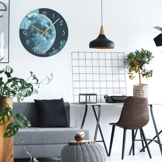 VIKMARI Zwarte Arabische cijferwandklok 30 cm stille kwaliteit kwarts batterij-aangedreven wandklokken - ronde glazen wandklokken voor keuken, woonkamer, eetkamer en slaapkamer - nachtelijke