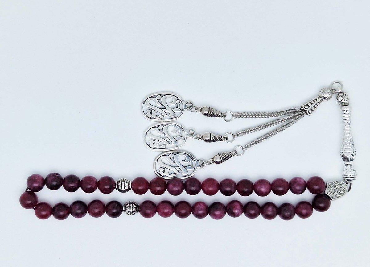 Handgemaakte tesbih klassiek - "Tasbih" natuursteen " Lepidolite" - Aantal kralen 33 - Diameter kralen 8 MM - met metaal tassel "yarab" - Een mooi cadeau-idee