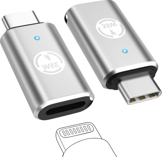 2 Stuks Lightning naar USB C-adapter 36W Snel Opladen/Telefoon-computer Gegevensoverdracht/Antislipontwerp, Lightning USB C-adapter voor iPhone16 15 Pro/MAX Galaxy S24 S23, niet voor audio/OTG