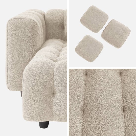 sweeek - Canapé d'angle réglable, 3-4 places, tissu bouclé, structure en bois d'eucalyptus et contreplaqué