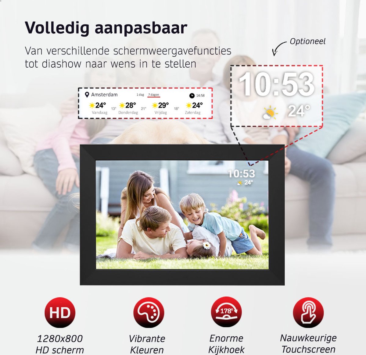 BrightLife Digitale Fotolijst met Frameo App - 10.1 inch - HD Resolutie - Fotokader - Digitale kalender - WiFi - IPS Touchscreen - 32GB - Vaderdag Cadeau thumbnail 5