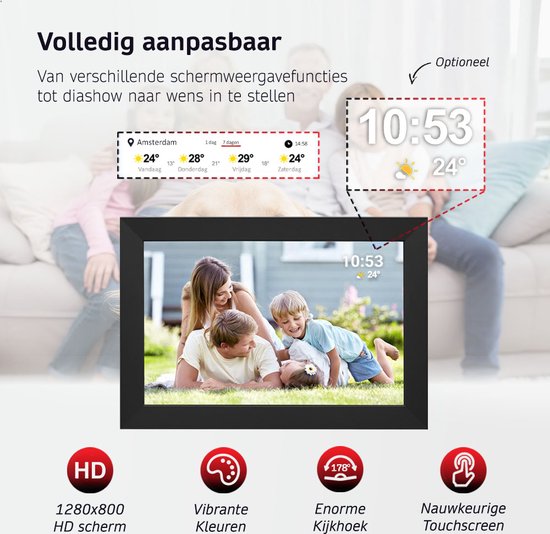 BrightLife Digitale Fotolijst met Frameo App - 10.1 inch - HD Resolutie - Fotokader - WiFi - IPS Touchscreen - 32GB - Valentijn