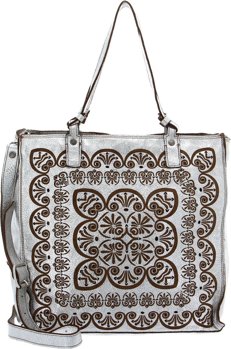 CATERINA LUCCHI Leren Schoudertas Peperomia Shopping Bag Argento + T / Cognac Zilverkleurig