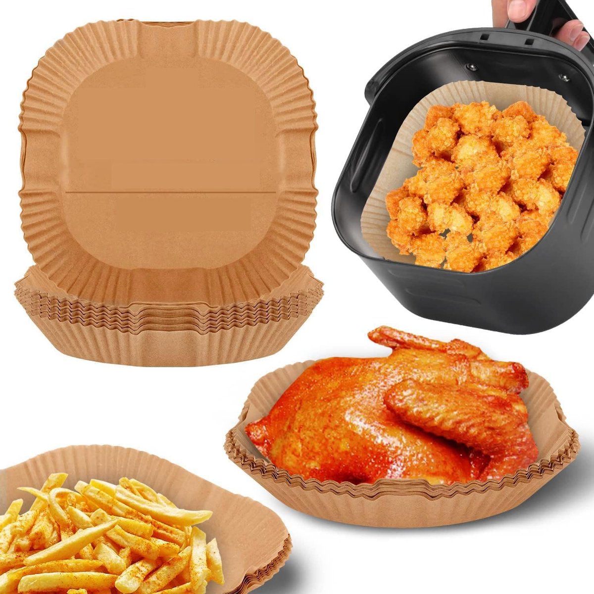 Crrynuo, bakpapier, 100 airfryer bakpapier, voor 2-4,5L heteluchtfriteuse