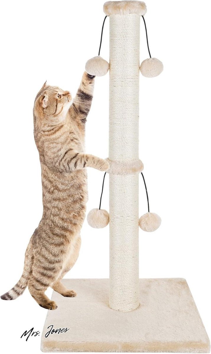 Mrs. Jones 74 cm natuurlijke sisal-touw krabpaal met 4 plagerballen voor grote katten – beige .