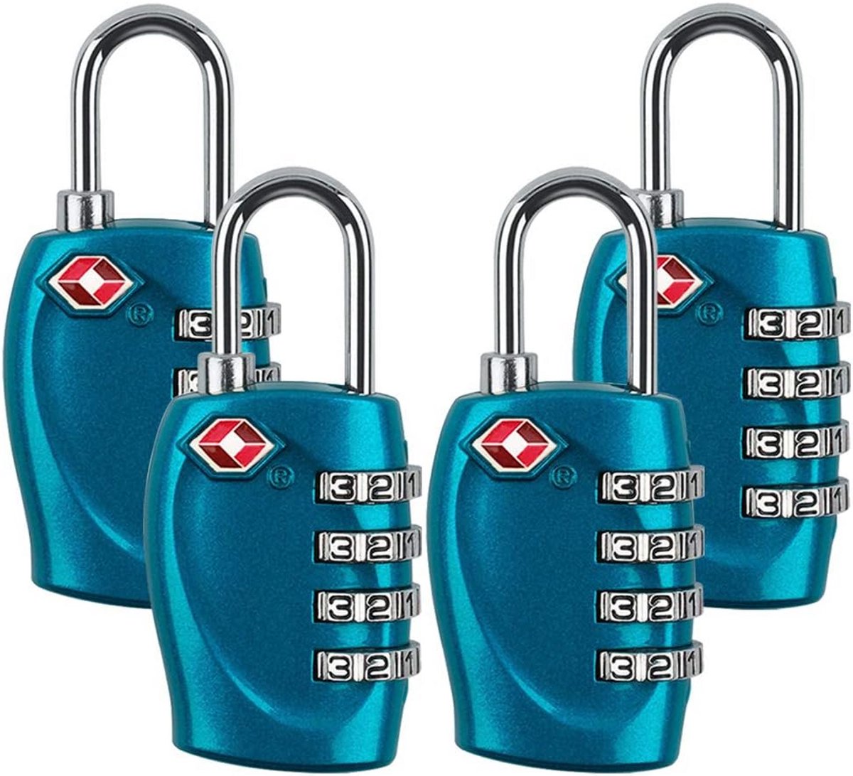 TSA Goedgekeurd Kofferslot 4 Cijfers, Combinatieslot voor Bagage en Kluisjes, Blauw
