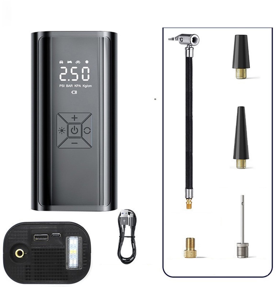 Homtas Elektrische Bandenpomp - Elektrische fietspomp - 10,3 BAR - USB Oplaadbaar - Fietspomp - Autobanden Pomp - Luchtpomp - Draagbare mini - 1500 mAh