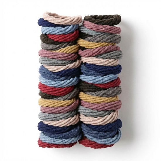 Set de 50 élastiques à cheveux colorés – élastique à cheveux en textile doux – mix de couleurs – accessoire capillaire pour femmes et filles – bandes élastiques capillaires solides