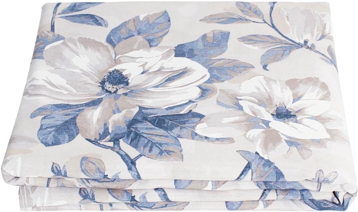 Katoenen Bankovertrek met Bloemenprint Camelia, Beige/Blauw, 160 x 270 cm