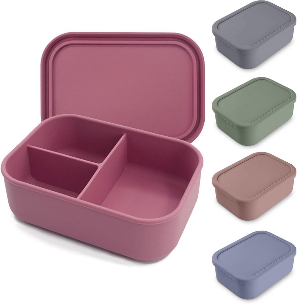 Broodtrommel met 3 Vakken - Lekvrije Siliconen Lunchbox (800ml) - Magnetron & Vaatwasmachinebestendig