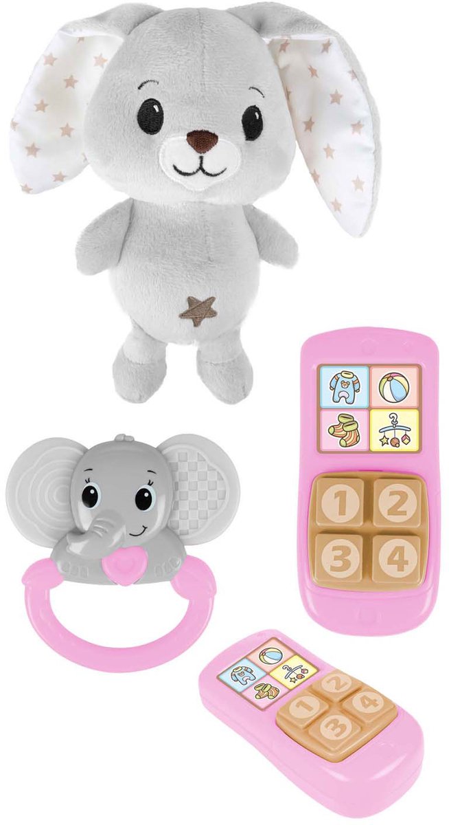 Little Stars Baby Knuffel Pluche Konijn met Ramelaar en Telefoon, 3dlg.