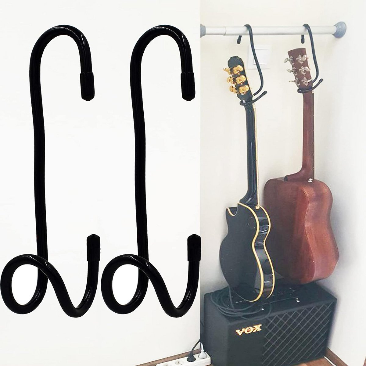 Gitaar Hanger Set - Display Beugel Houder - Kast Ophanging - Antislip Rubber Padding - 2 Stuks - Zwart