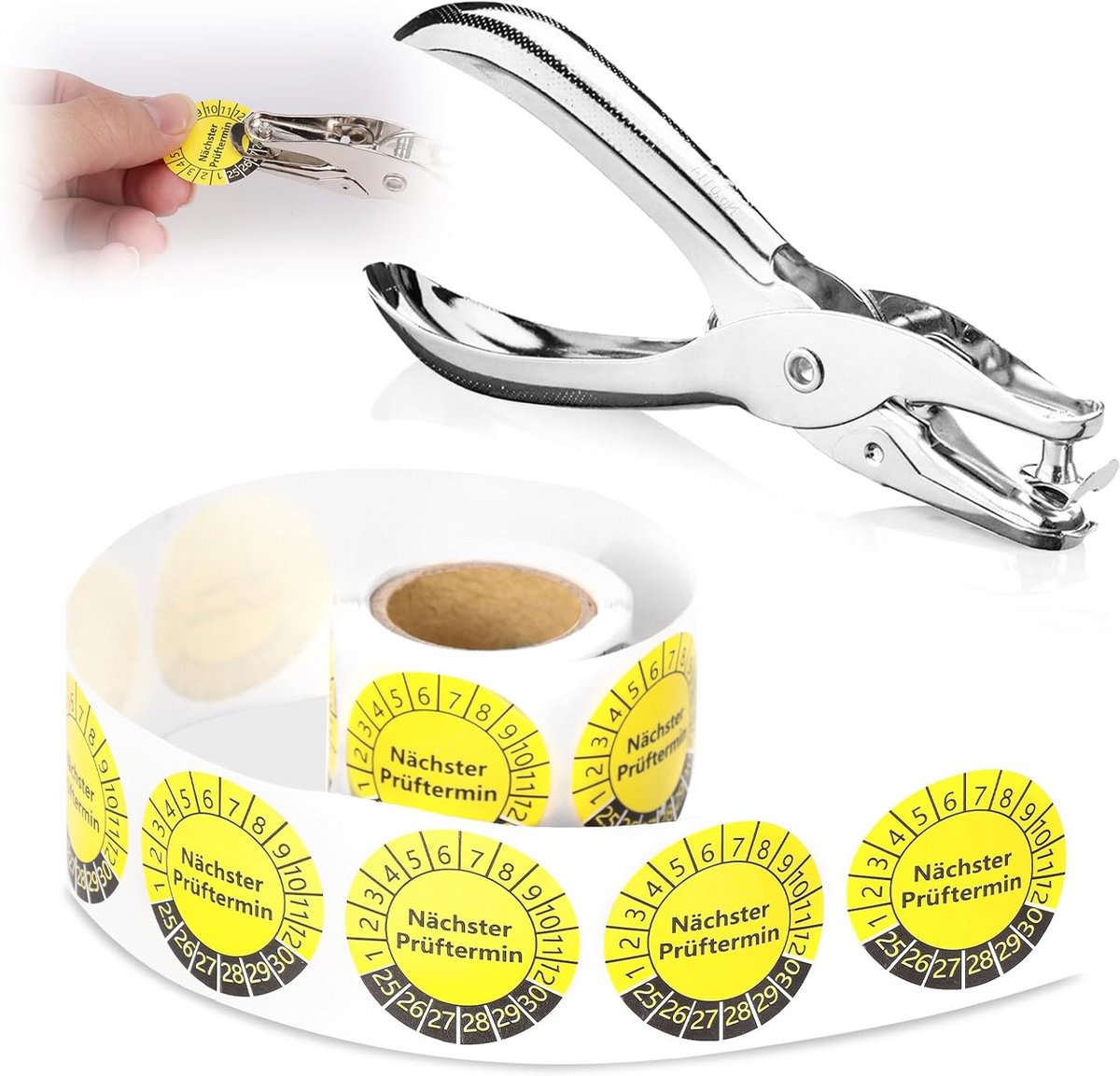 100 Stuks Keuringsstickers Rond 30mm Gele Inspectietape voor Machines en Installaties