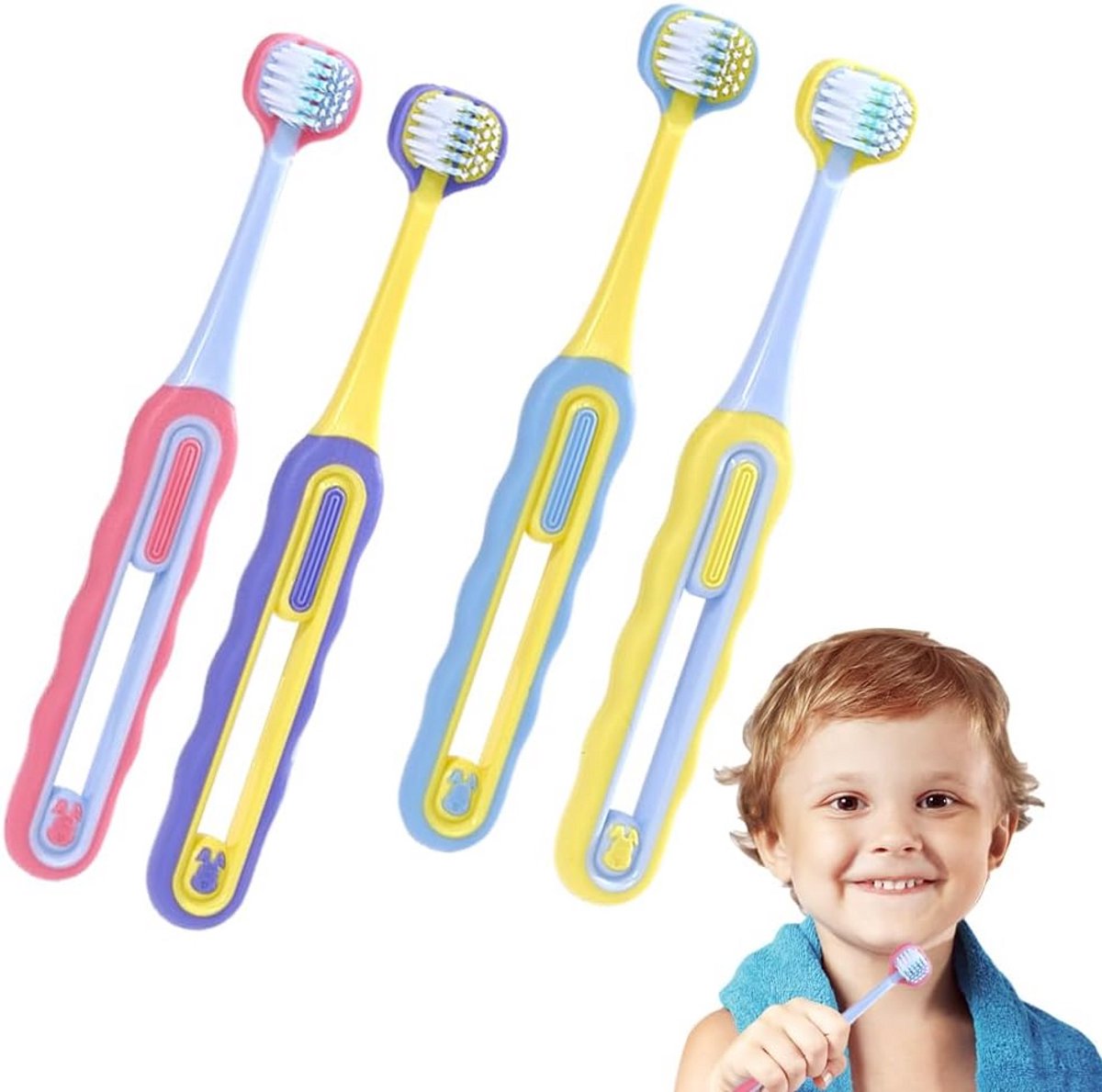 3-Zijdige Tandenborstel Set (4 Stuks) voor Autisme en Sensorische Gevoeligheid | Extra Zacht