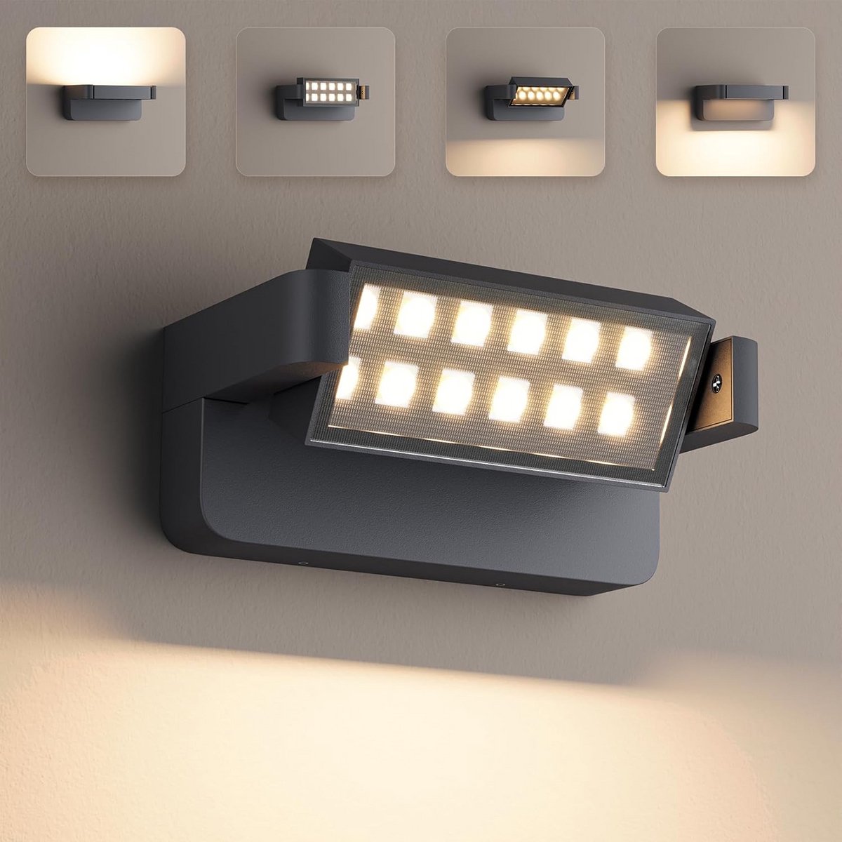 Draaibare LED Buitenwandlamp 24W - 350 Graden Instelbaar - Warmwit - IP65 Waterdicht - Ges