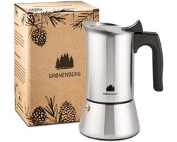 Roestvrijstalen Espressomaker voor 2 Kopjes (100ml) - Italiaanse Koffiezetter, Aluminiumvrij