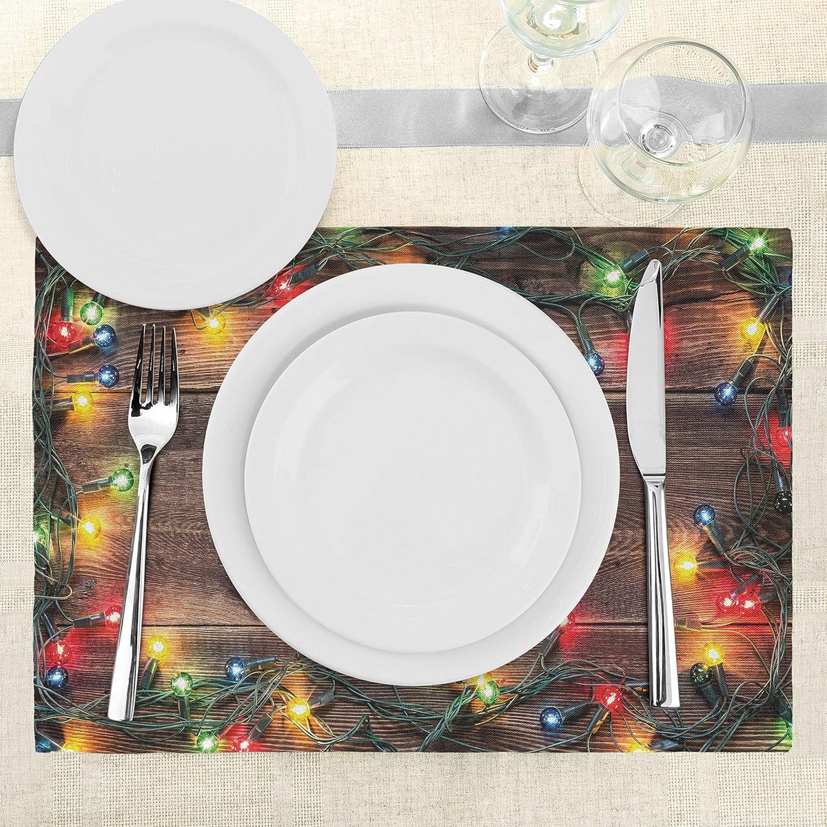 Set van 4 Wasbare Tafelmatten voor Eettafel, Landelijk Thema