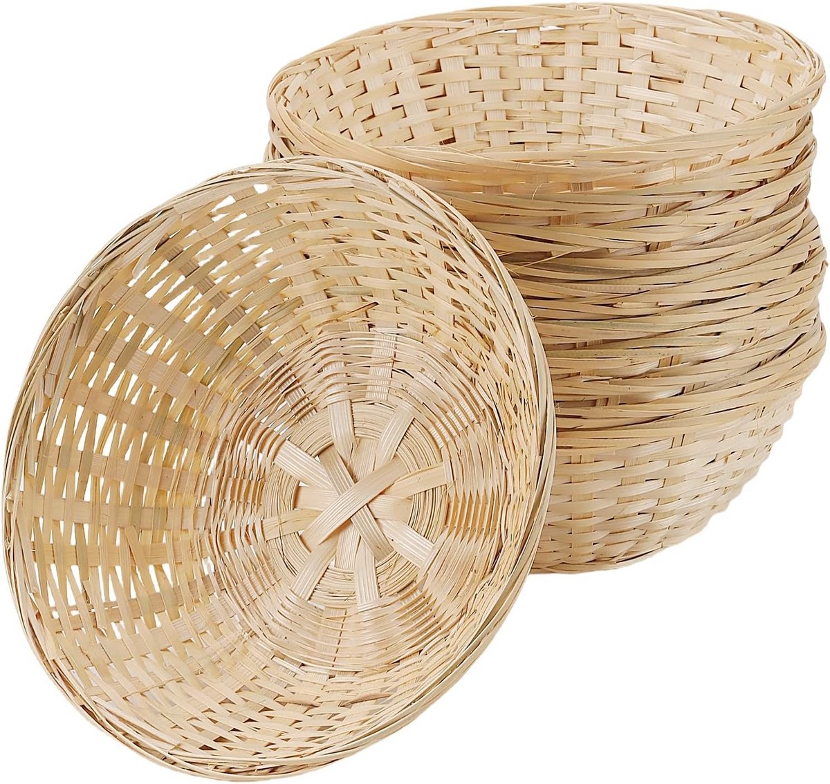 Set van 12 Ronde Bamboe Broodmanden - Wicker Geweven Fruitmand voor Keuken en Tafel