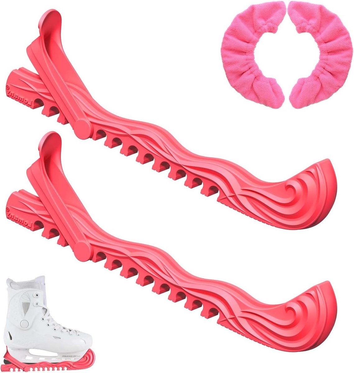 2 Paar Verstelbare Schaatsbeschermers – Zachte Schaatsbladhoezen voor Kunstschaatsen en IJshockey – Roze