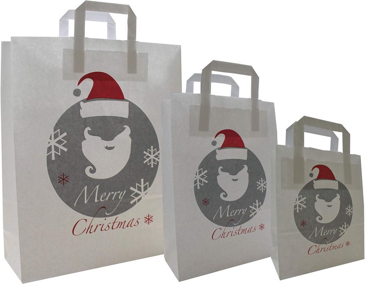Papieren Kerst Tassen Platte Handvatten Santa Cadeautasjes Diverse Maten