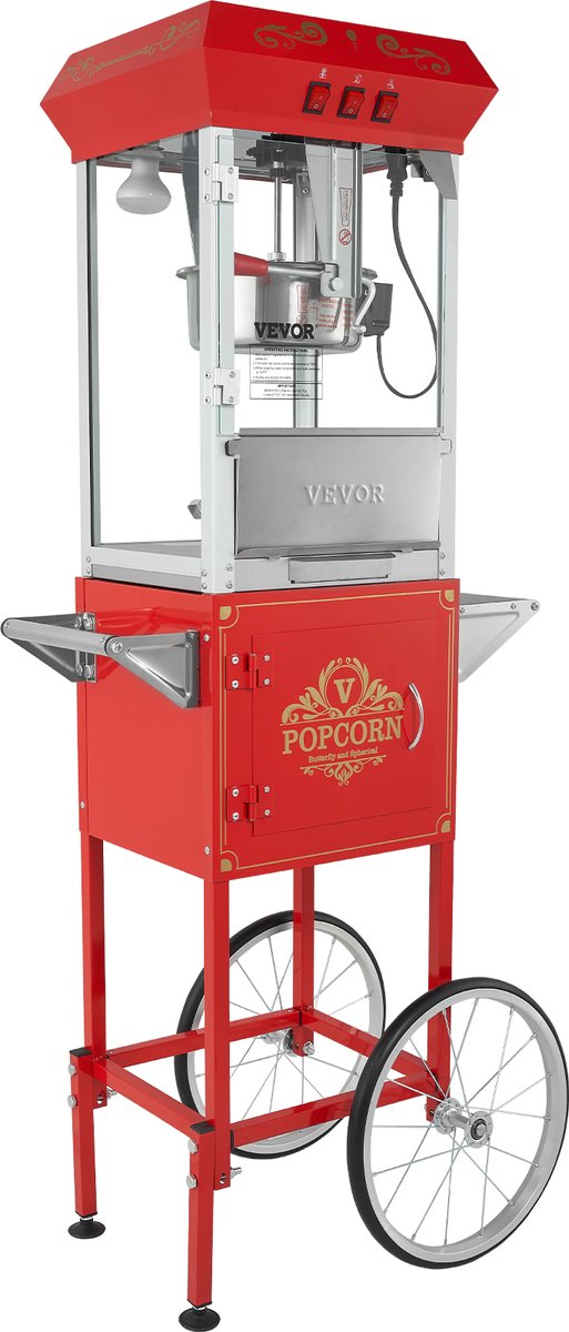 VEVOR Popcornmachine Popcornmachine Popcornmachine met Trolley 850W Popcorn 8oz Rood — afbeelding 2