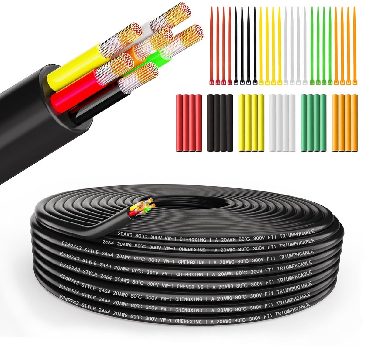Flexibele 6-aderige Elektrische Kabel 0,5 mm² Vertind Koper PVC 9 Meter
