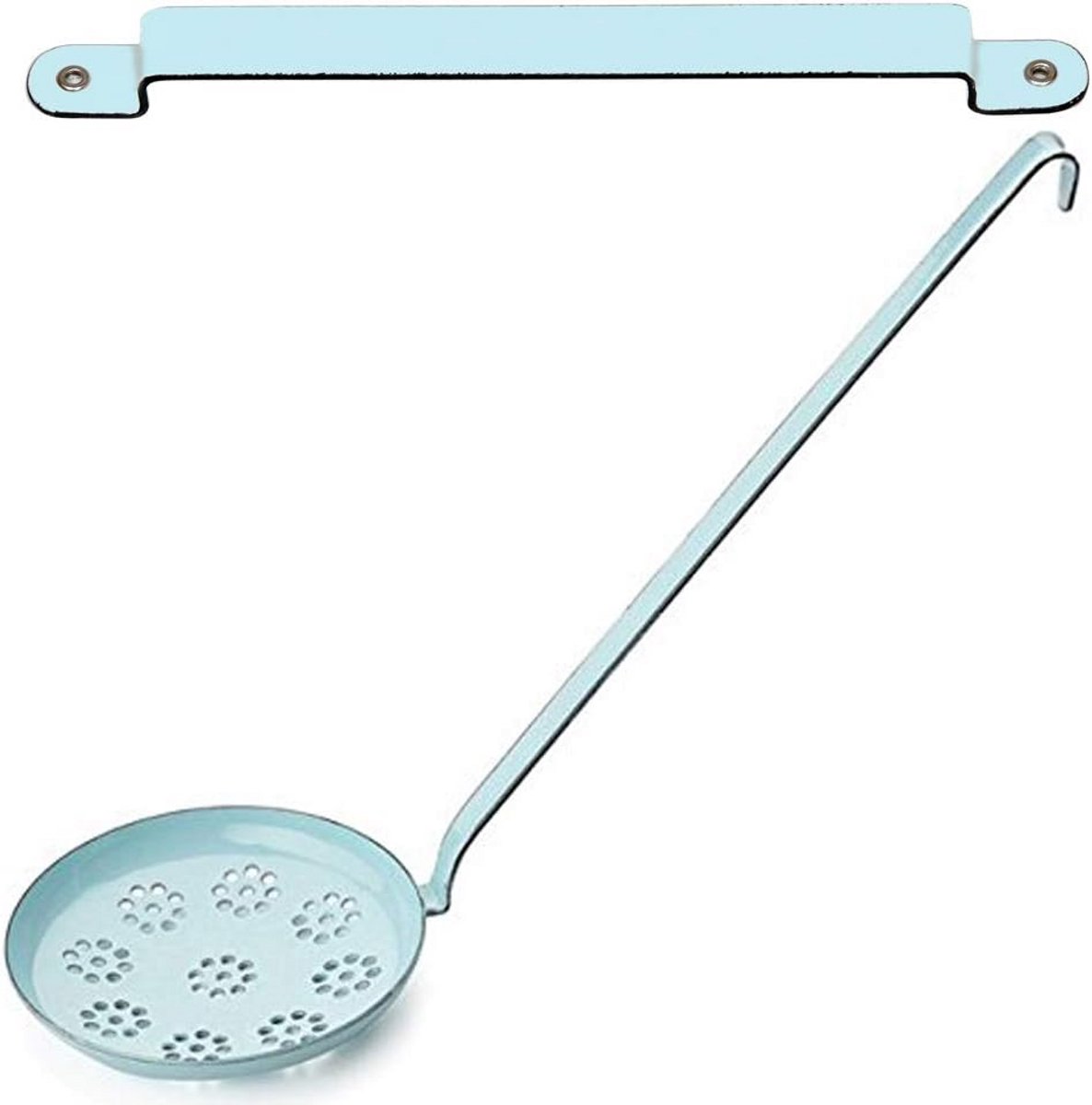 Emaille Bakschep met Ophangset en Lepelplaat Turquoise