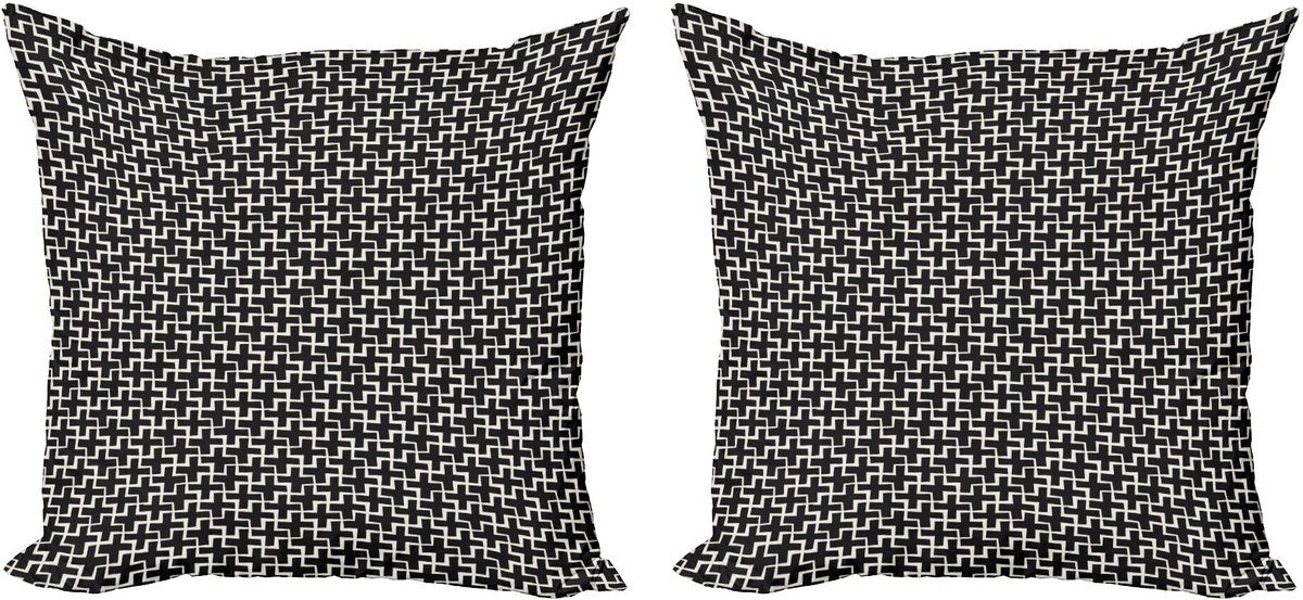 ABAKUHAUS Zwart-witte sierkussens, kussenslop set van 2, geometrisch plustek 40x40 cm, wit/zwart