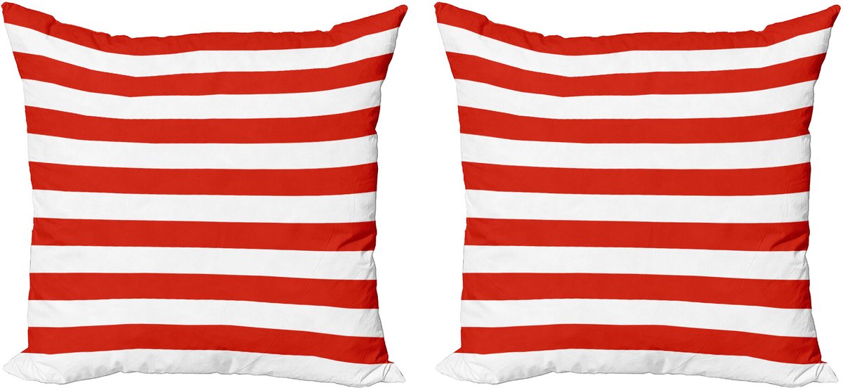 ABAKUHAUS Geometrische decoratieve kussenhoes, 2 stuks, ontwerp met Amerikaanse vlag, 50x50 cm, vermiljoen wit