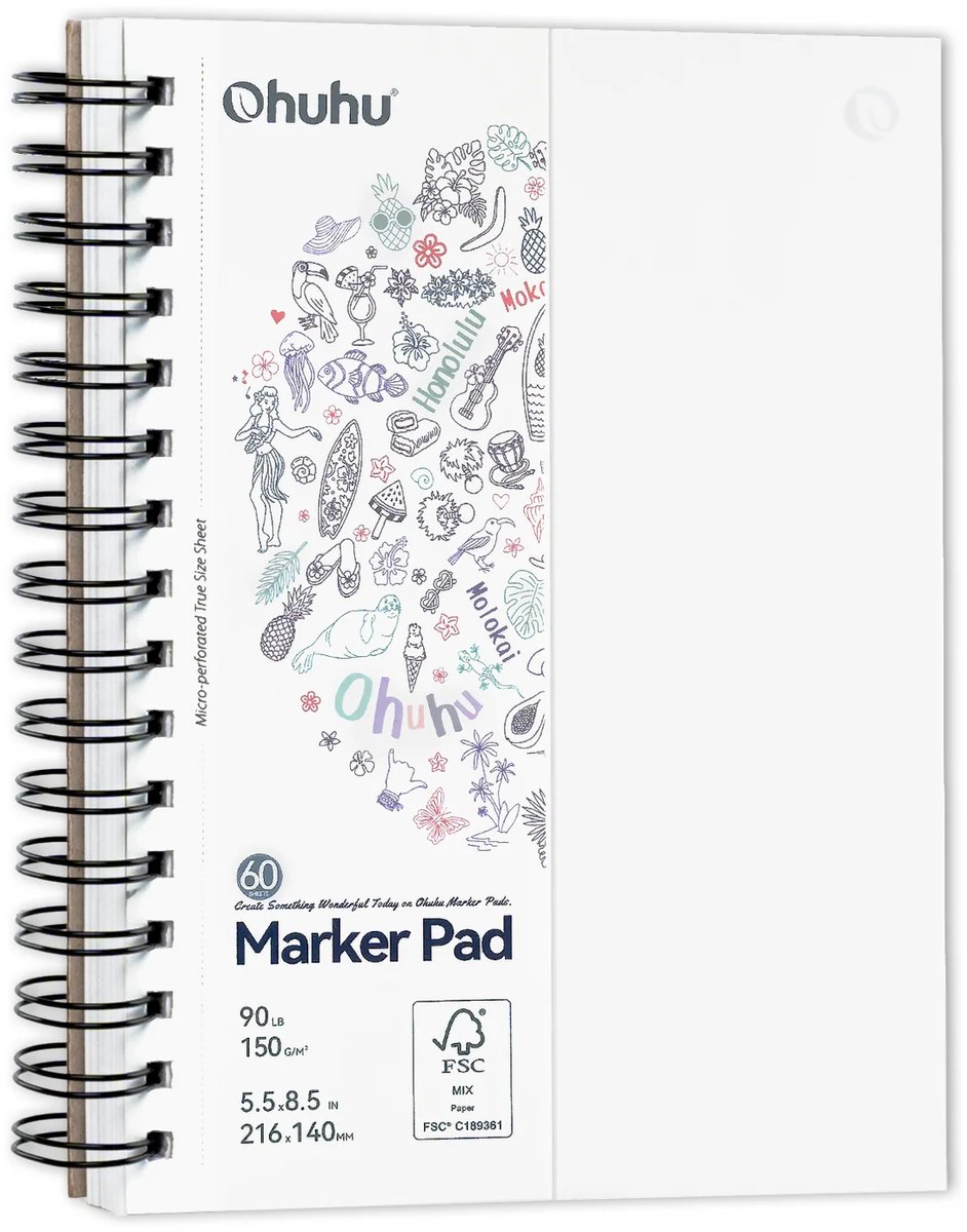 Ohuhu - Bleedproof dubbelzijdig Alcohol Marker papier - spiraalblok - 14.0 x 21.6 cm - 60 vellen