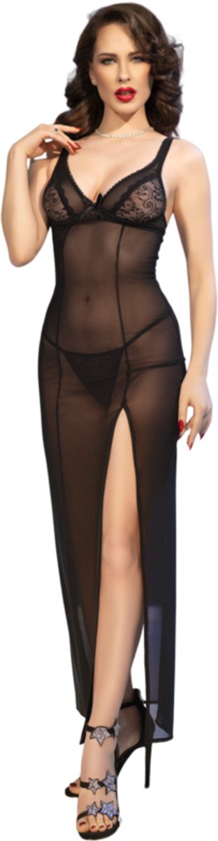 Chilirose - Cr 4723 Long Babydoll & Thong Black L