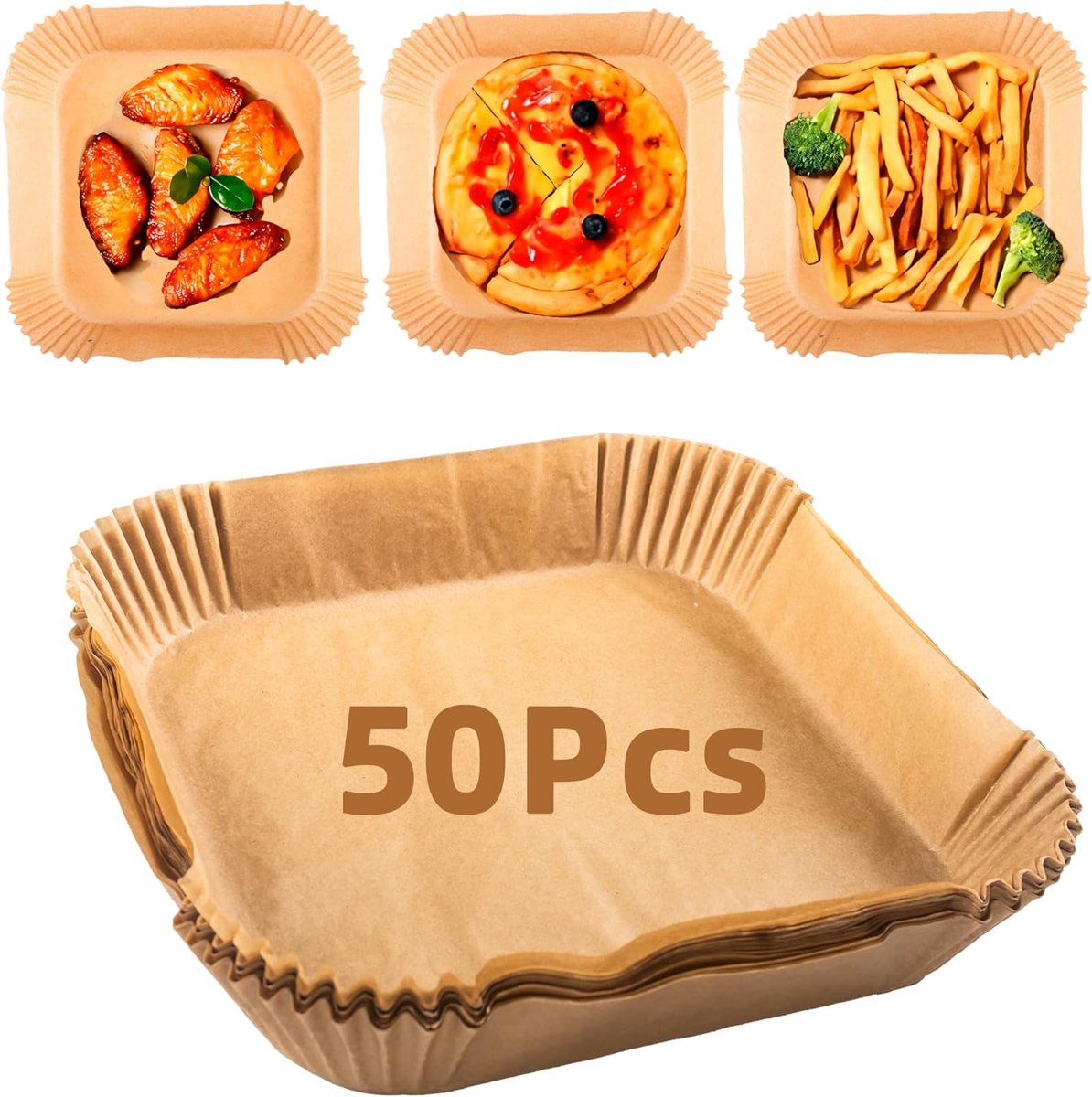 Imperatoris - bakpapier airfryer - 50 stuks - bakpapier - Airfryer Accesoires - bakpapier airfryer vierkant - 20 x 20 cm - Bakpapiervellen - airfryer wegwerpbakjes - Hittebestendig en Vetvrij Airfryer Bakpapier
