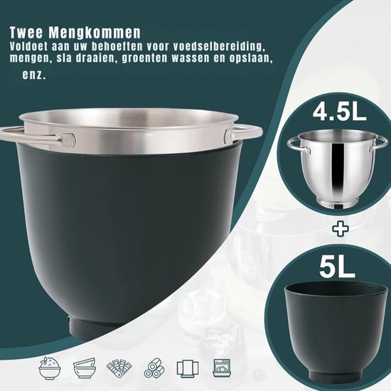 Florixa® Mixer met mengkom - Mixer - Mixer met mengkom keukenmachine - Groen - ‎22cm x 36cm x 33cm van Merkloos — afbeelding 5