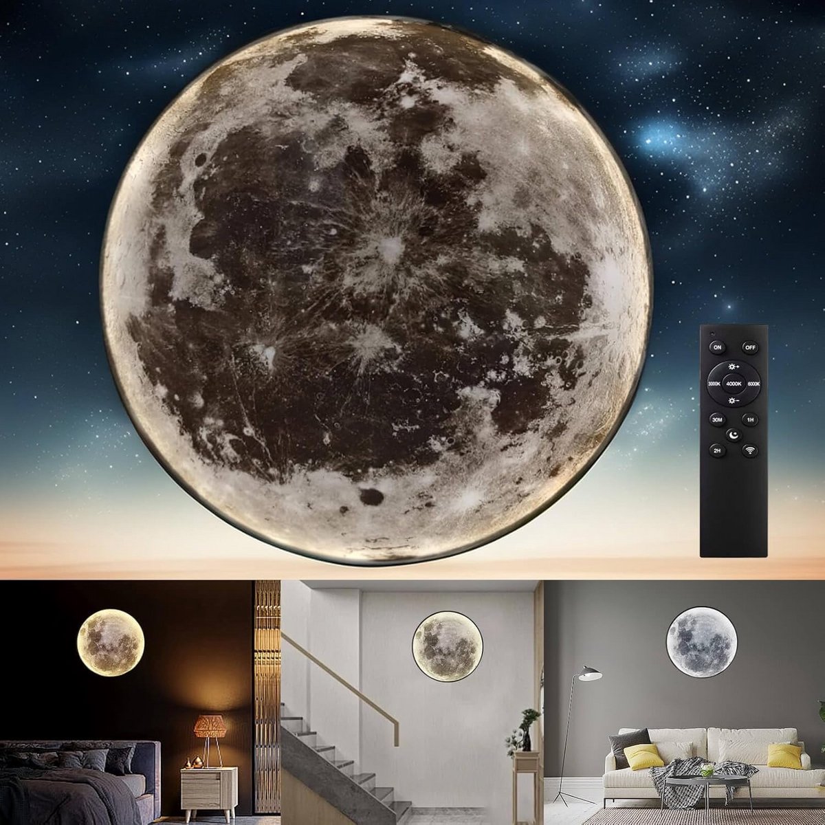 Dimming Ronde LED Maan Wandlamp met Afstandsbediening - Modern Sfeerlicht voor Slaapkamer en Woonkamer