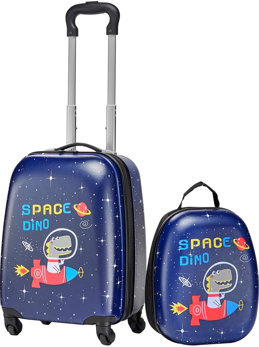 Kinderbagageset, 2-delig, 45,7 cm harde rolkoffer met bijpassende rugzak, handbagage met dinosaurusmotief voor kinderen, reisgeschenk voor jongens en meisjes, geschikt voor vliegtuigen