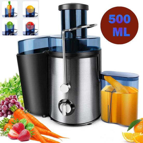 Premium Sapcentrifuge - Elektrische Sappers - Roestvrijstaal - Capaciteit 500 ml - 2 Snelheden - Gezondheid - Compact - Groente en Fruit - Geschikt voor Thuisgebruik - Zilverkleurig - 1000 Watt. van Merkloos — afbeelding 5