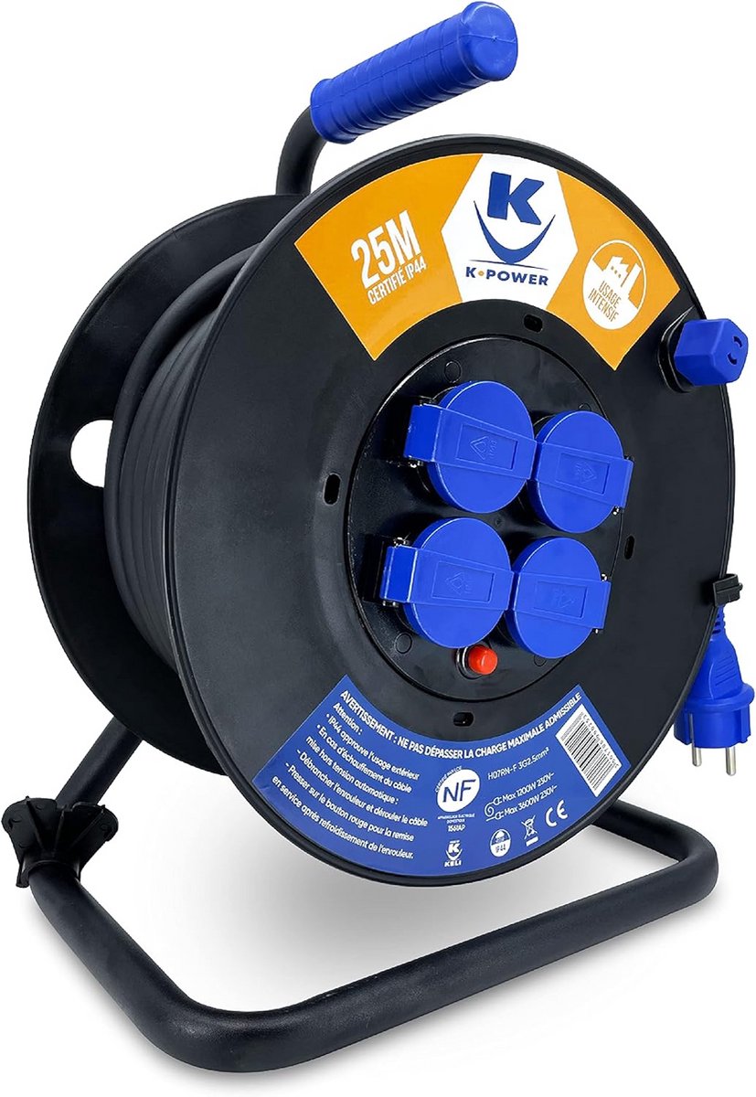 Professionele Elektrische Verlengkabel 3x2,5mm² IP44 met 4 Stopcontacten
