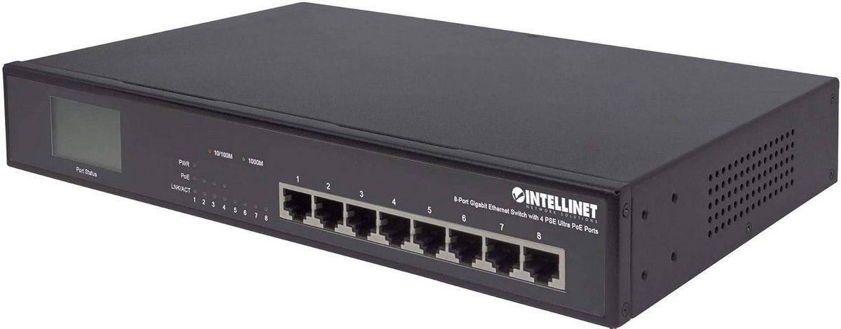 8-poorts Gigabit Ethernet Switch met 4 Ultra PoE Poorten en LCD Display