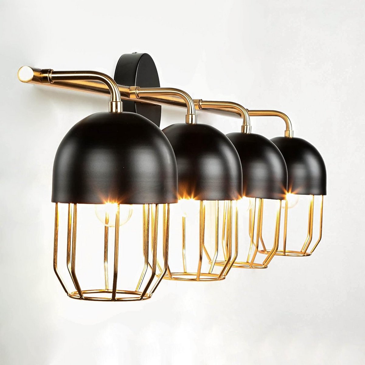 Grote zwarte loft wandlamp met goudkleurige accenten - 4-lichts E14 fitting - Geschikt voor woonkamer en keuken