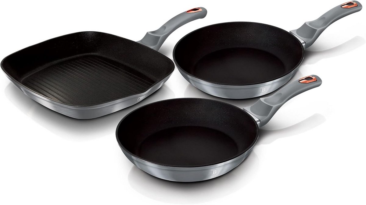 Set van 3 Koekenpannen en Grillpan (20, 24, 28 cm) - Aluminium met Antiaanbaklaag