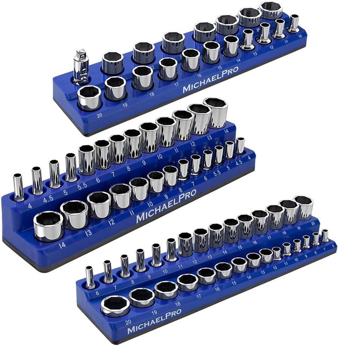 Magnetische Dopsleutel Rail Set (3 Stuks) - Organizer voor 1/4, 3/8 & 1/2 Inch Metrische Sleutels