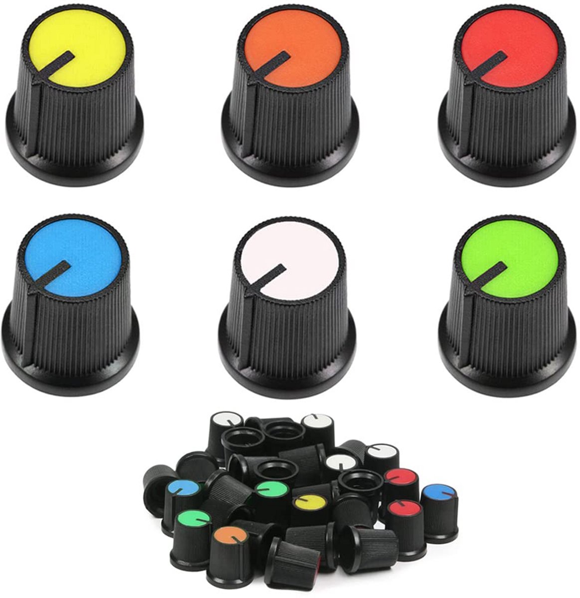 60x Potentiometer Draaiknop Set - Universele Volumeregelaar Knoppen voor 6mm As - Assortim