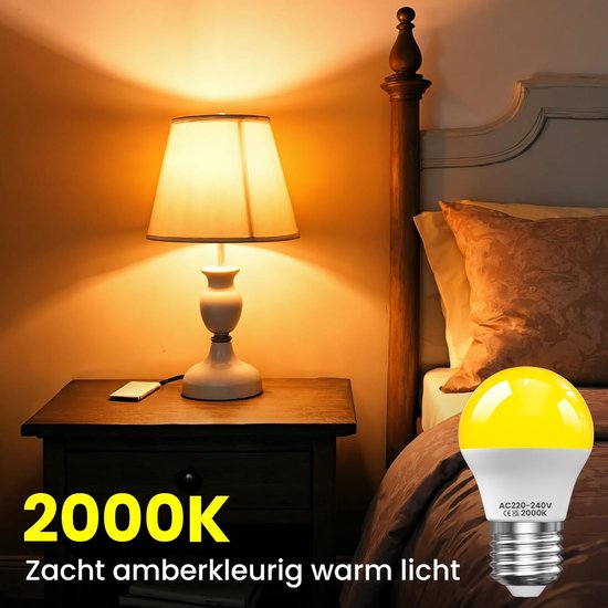 4-Pack E27 LED Lamp 3W Amberwarm Wit Licht, Blauwlicht Blokkerend voor Slaapkamer en Kinderkamer — afbeelding 5