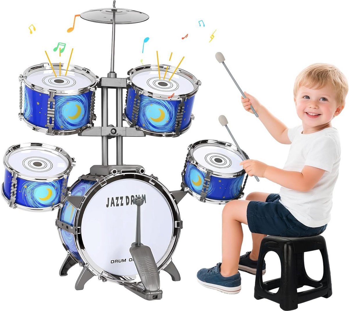 Kinderspeelgoed Drumstel Blauw voor Jongens en Meisjes vanaf 3 Jaar Ontwikkeling Ritmegevoel
