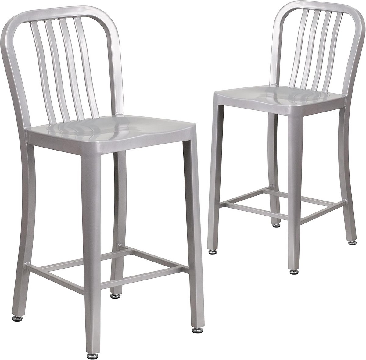 Set van 2 Zilveren Metalen Barkrukken met Rugleuning 61 cm Hoog - Binnen en Buiten