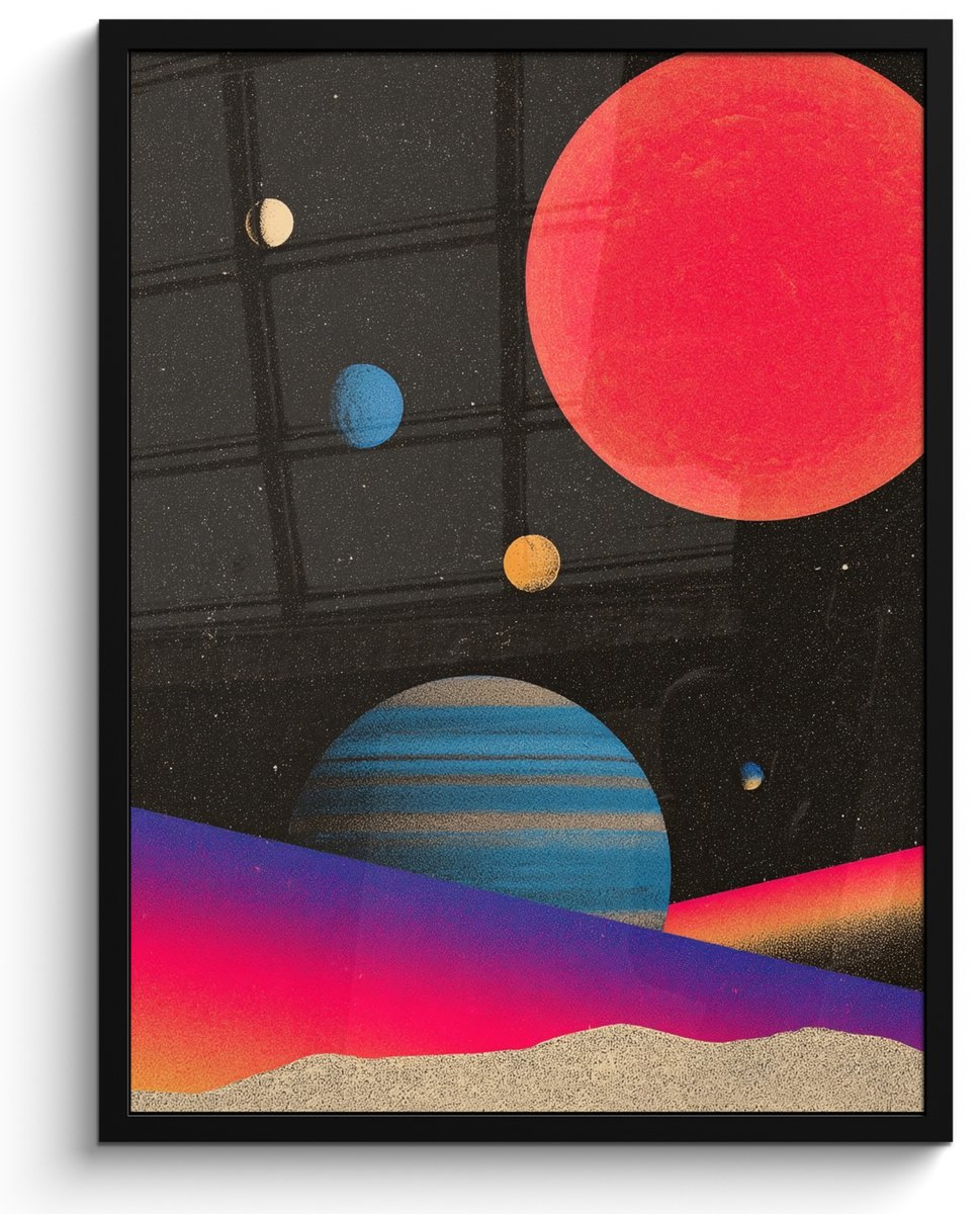 FrameYourWall Poster in lijst - Fotolijst 50x70 cm - Posters - Hemel - Planeten - Felgekleurd - Posterlijst zwart - Decoratie - Wanddecoratie woonkamer - Muurdecoratie slaapkamer