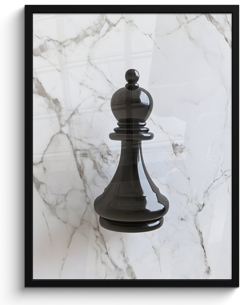 FrameYourWall Poster in lijst - Fotolijst 50x70 cm - Posters - Schaakstuk - Loper - Zwart - Marmer - Posterlijst zwart - Decoratie - Wanddecoratie woonkamer - Muurdecoratie slaapkamer