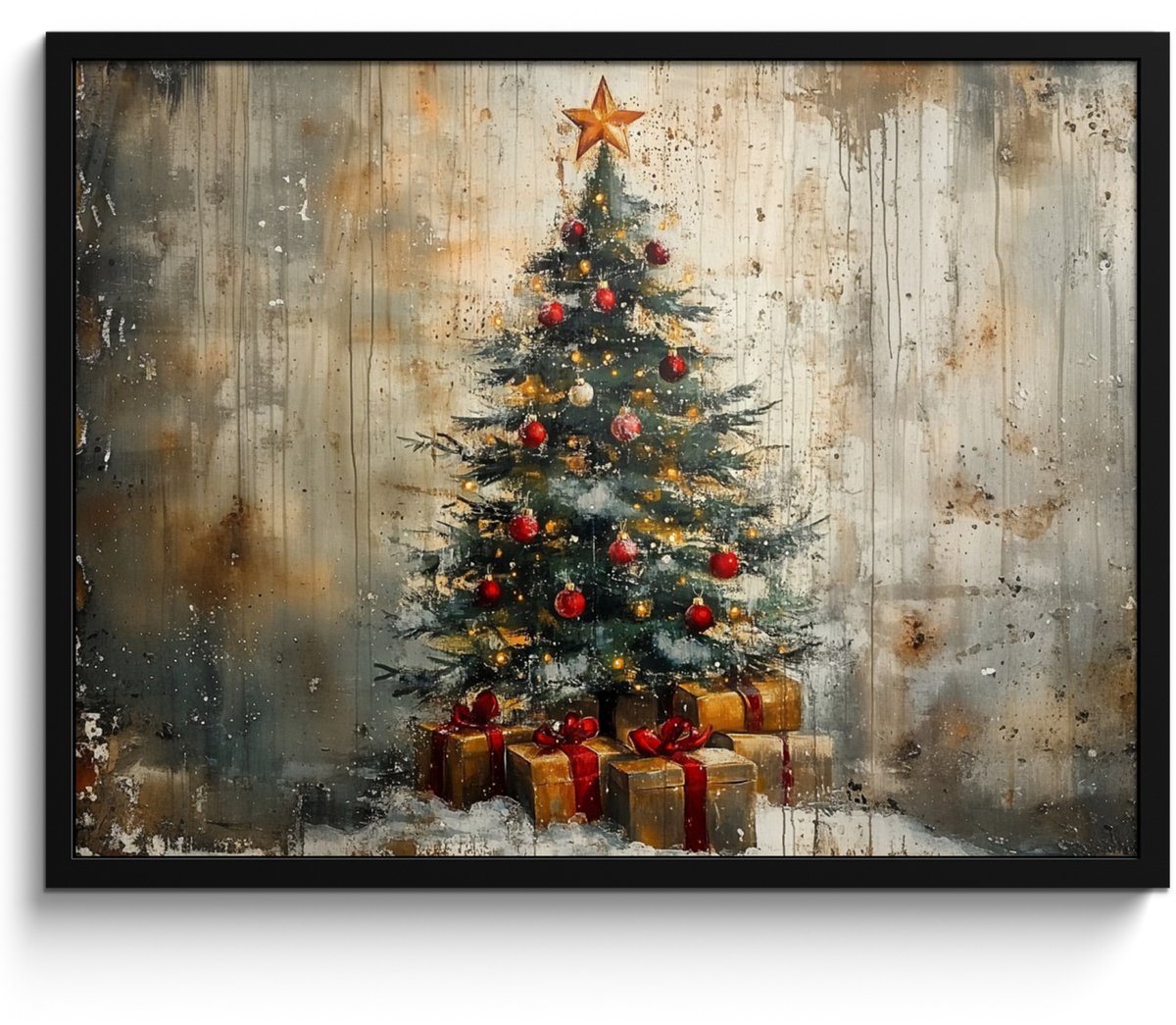 FrameYourWall Poster in lijst - Fotolijst 70x50 cm - Posters - Kerstboom - Vintage - Kerst - Cadeau - Posterlijst zwart - Decoratie - Wanddecoratie woonkamer - Kerstdecoratie voor binnen - Kerstversiering - Kerstmis versiering in huis - Christmas tree decorations